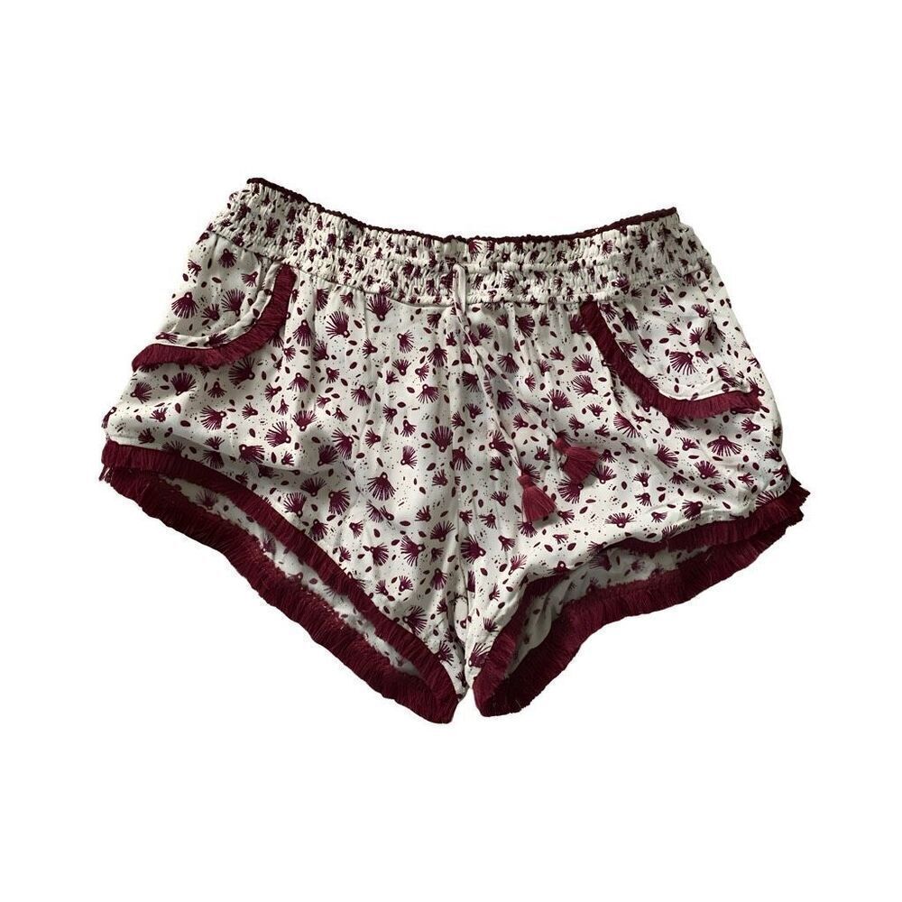 Poupette St Barth Boxer Lulu Shorts Maroon Fringe